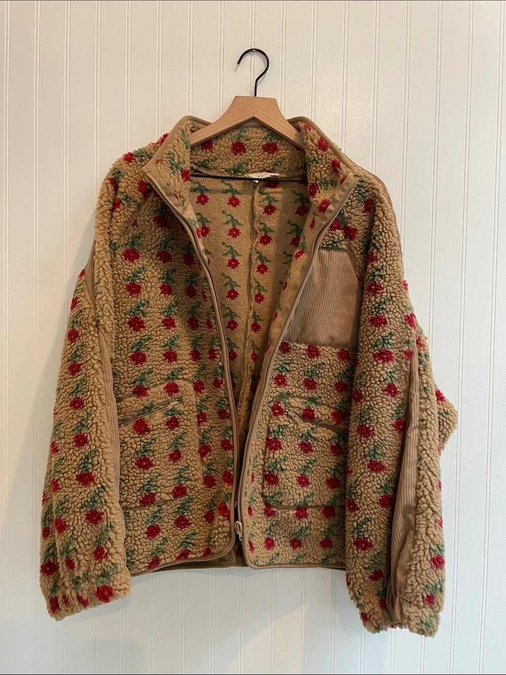 NEW IN Oversized Floral Print Sherpa Fleece Jacket Size XL ?